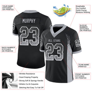 Custom Black Gray-White Mesh Drift Fashion Football Jersey