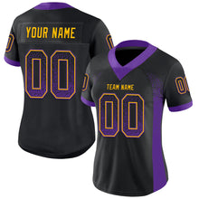 Laden Sie das Bild in den Galerie-Viewer, Custom Black Purple-Gold Mesh Drift Fashion Football Jersey
