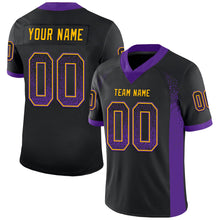 Laden Sie das Bild in den Galerie-Viewer, Custom Black Purple-Gold Mesh Drift Fashion Football Jersey
