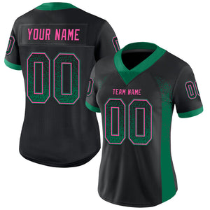 Custom Black Kelly Green-Pink Mesh Drift Fashion Football Jersey