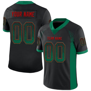 Custom Black Kelly Green-Red Mesh Drift Fashion Football Jersey