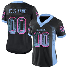 Laden Sie das Bild in den Galerie-Viewer, Custom Black Light Blue-Pink Mesh Drift Fashion Football Jersey
