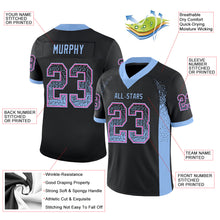 Laden Sie das Bild in den Galerie-Viewer, Custom Black Light Blue-Pink Mesh Drift Fashion Football Jersey
