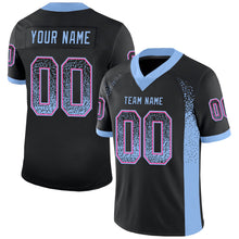 Laden Sie das Bild in den Galerie-Viewer, Custom Black Light Blue-Pink Mesh Drift Fashion Football Jersey
