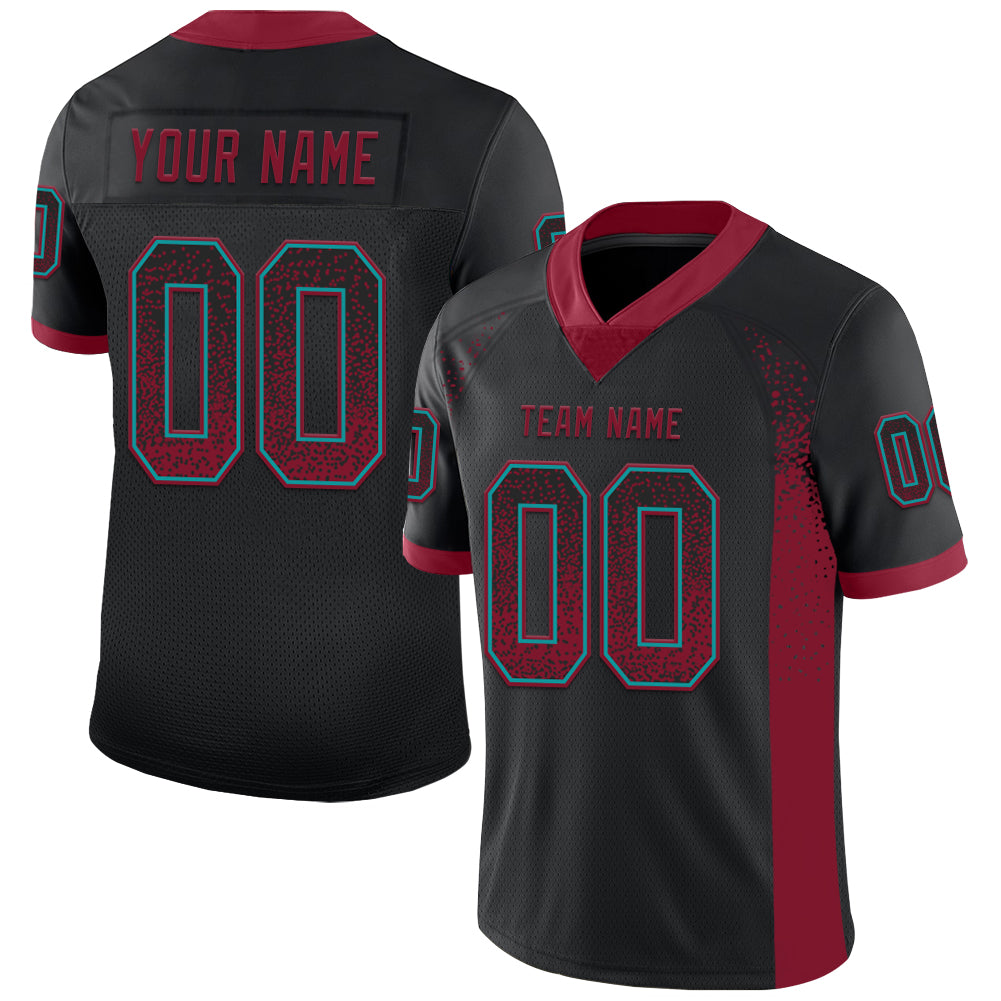 Custom Black Crimson-Teal Mesh Drift Fashion Football Jersey