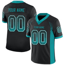 Load image into Gallery viewer, Custom Black Teal-White Mesh Drift Fashion Football Jersey
