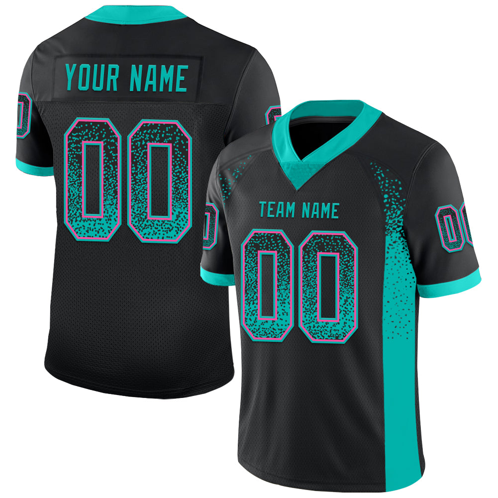 Custom Black Aqua-Pink Mesh Drift Fashion Football Jersey