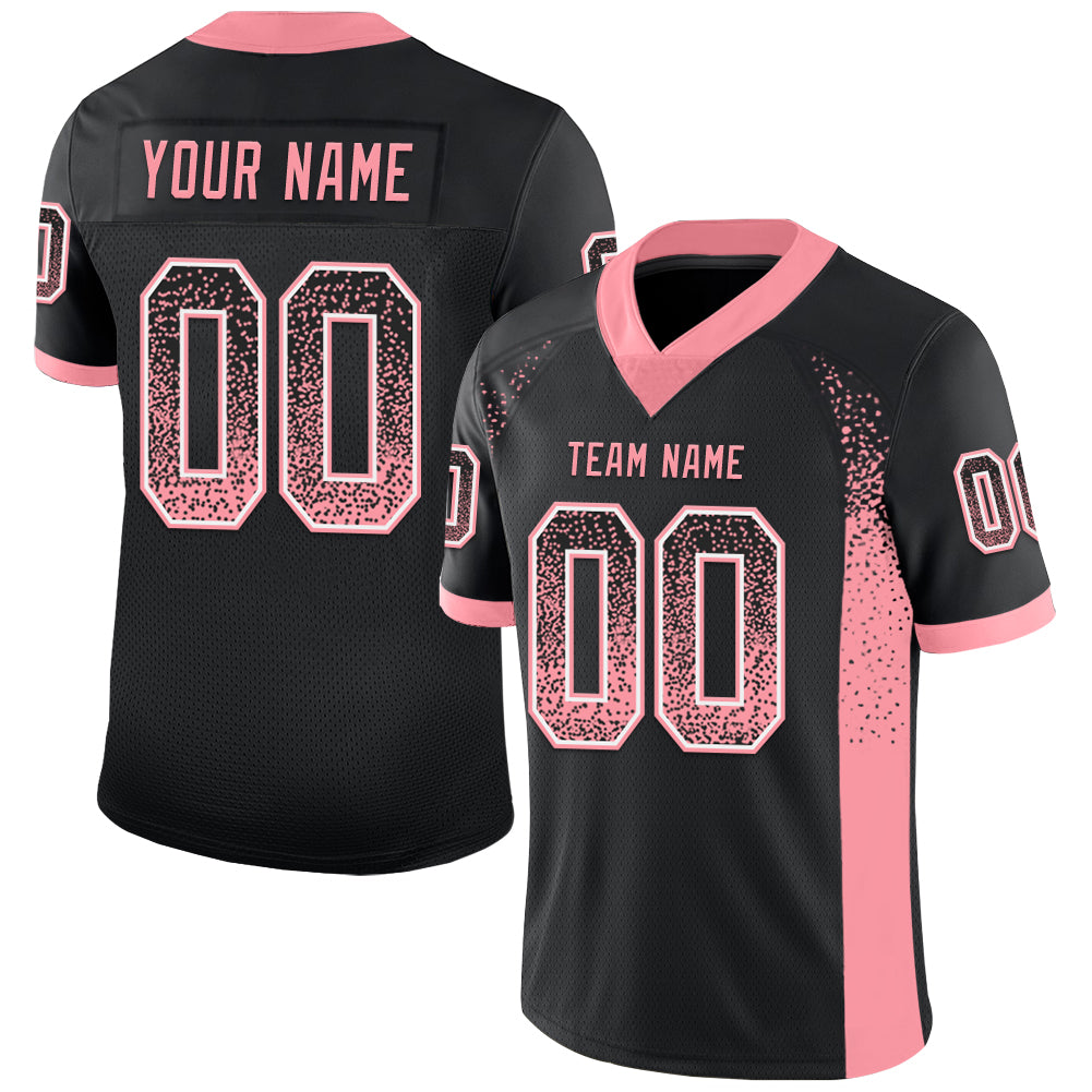 Custom Black Medium Pink-White Mesh Drift Fashion Football Jersey