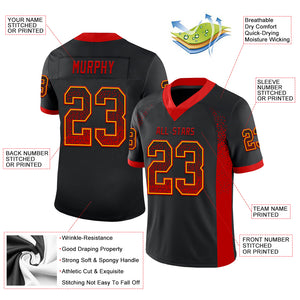 Custom Black Red-Gold Mesh Drift Fashion Football Jersey