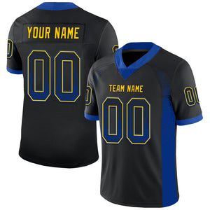 Custom Black Royal-Yellow Mesh Drift Fashion Football Jersey