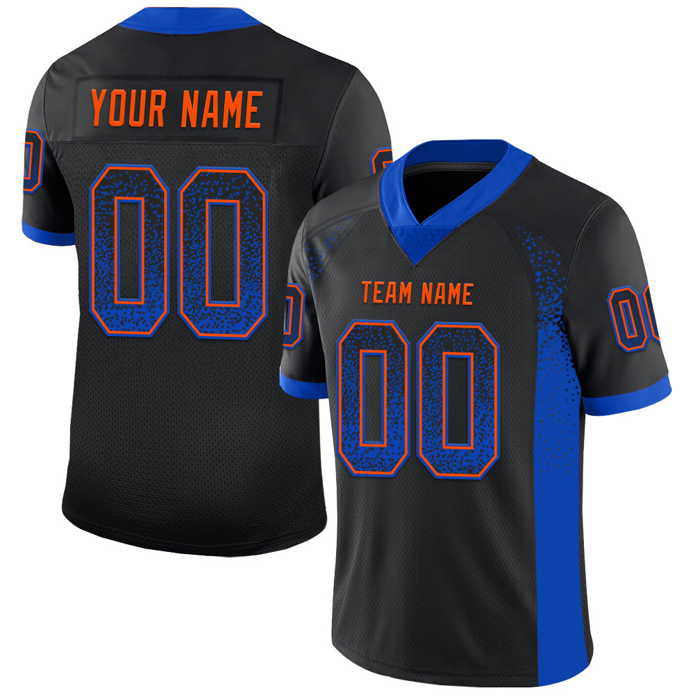 Custom Black Thunder Blue-Orange Mesh Drift Fashion Football Jersey