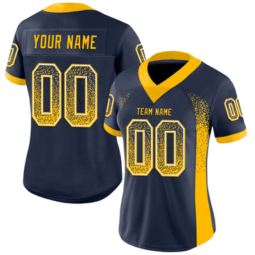 Custom Navy Gold-White Mesh Drift Fashion Football Jersey