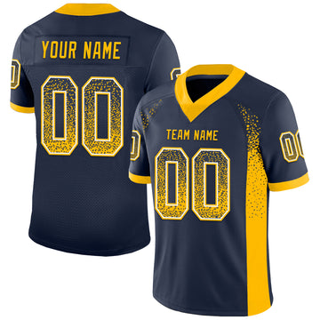 Custom Navy Gold-White Mesh Drift Fashion Football Jersey