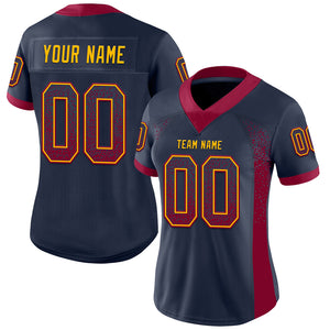 Custom Navy Maroon-Gold Mesh Drift Fashion Football Jersey