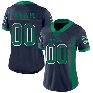 Custom Navy Kelly Green-White Mesh Drift Fashion Football Jersey