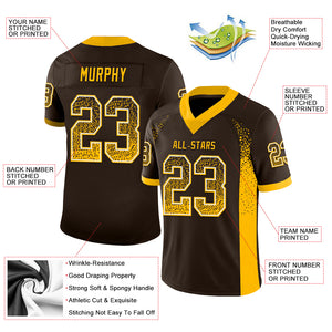 Custom Brown Gold-White Mesh Drift Fashion Football Jersey