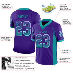 Custom Purple Teal-White Mesh Drift Fashion Football Jersey