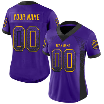 Custom Purple Black-Gold Mesh Drift Fashion Football Jersey