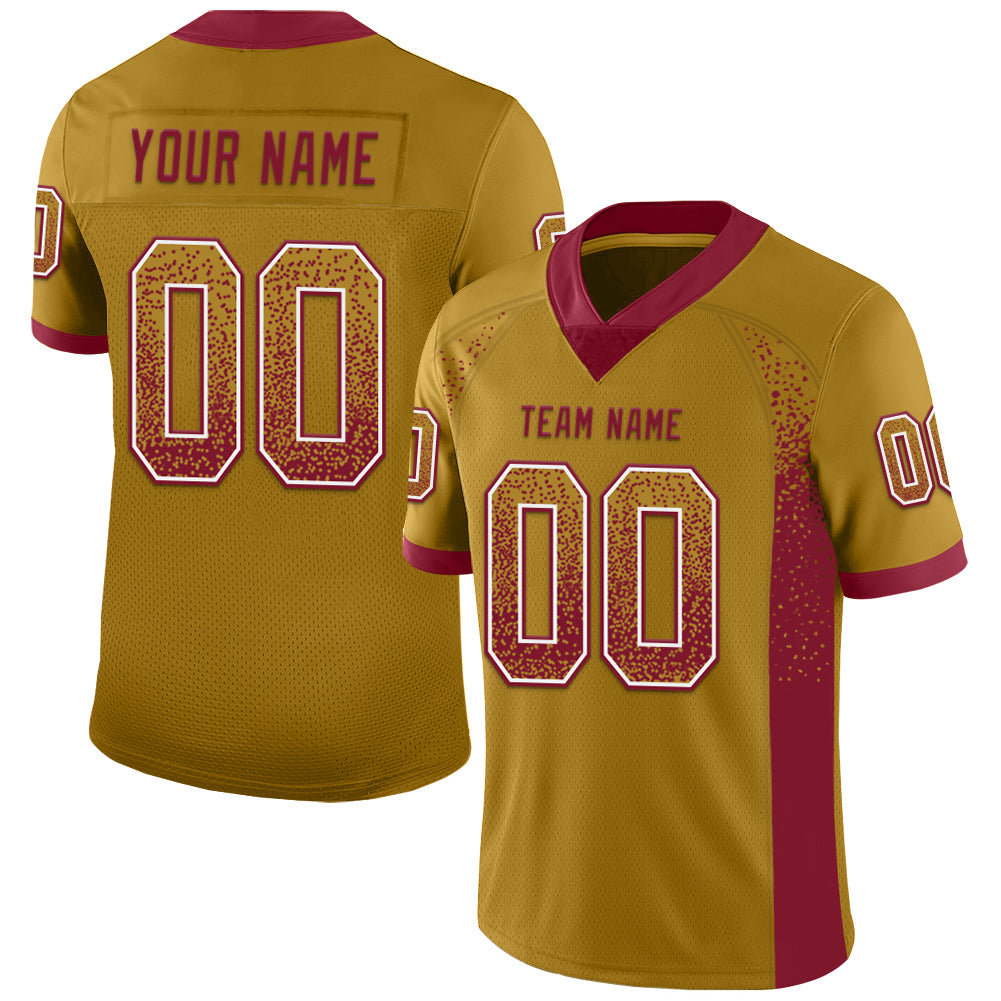 Custom Old Gold Crimson-White Mesh Drift Fashion Football Jersey