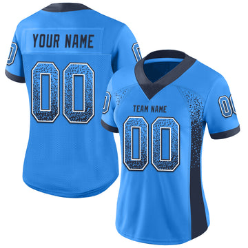 Custom Powder Blue Navy-White Mesh Drift Fashion Football Jersey