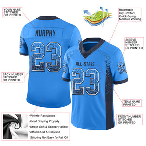 Custom Powder Blue Navy-White Mesh Drift Fashion Football Jersey