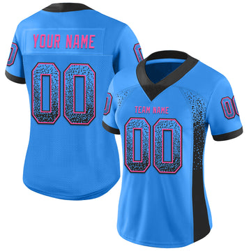 Custom Powder Blue Black-Pink Mesh Drift Fashion Football Jersey