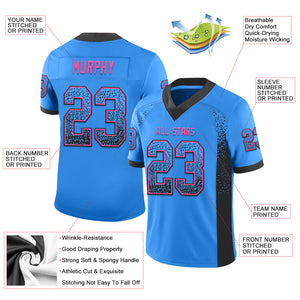 Custom Powder Blue Black-Pink Mesh Drift Fashion Football Jersey