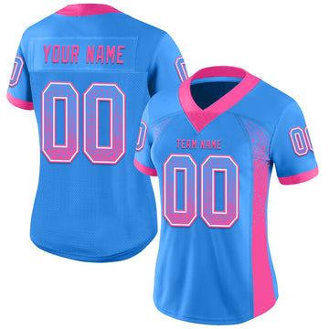 Custom Powder Blue Pink-White Mesh Drift Fashion Football Jersey