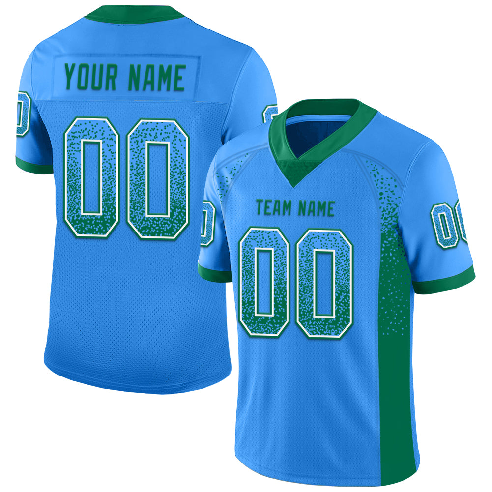 Custom Powder Blue Kelly Green-White Mesh Drift Fashion Football Jersey