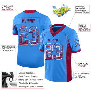 Custom Powder Blue Maroon-White Mesh Drift Fashion Football Jersey