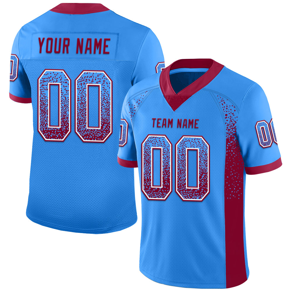 Custom Powder Blue Maroon-White Mesh Drift Fashion Football Jersey