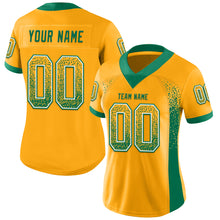 Load image into Gallery viewer, Custom Gold Kelly Green-White Mesh Drift Fashion Football Jersey
