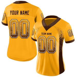 Custom Gold Brown-White Mesh Drift Fashion Football Jersey