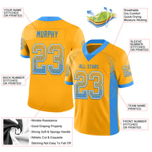 Загрузить изображение в средство просмотра галереи, Custom Gold Powder Blue-White Mesh Drift Fashion Football Jersey
