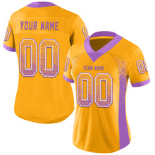 Laden Sie das Bild in den Galerie-Viewer, Custom Gold Medium Purple-White Mesh Drift Fashion Football Jersey
