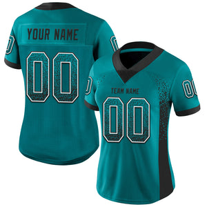 Custom Teal Black-White Mesh Drift Fashion Football Jersey