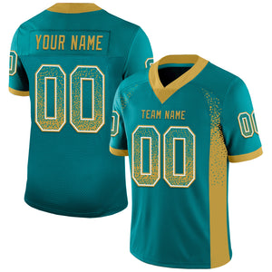 Custom Teal Old Gold-White Mesh Drift Fashion Football Jersey