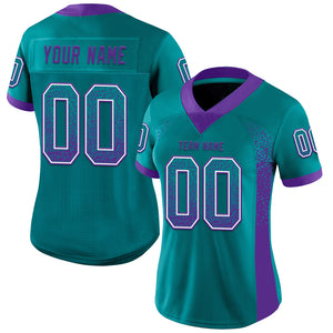 Custom Teal Purple-White Mesh Drift Fashion Football Jersey