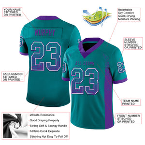 Custom Teal Purple-White Mesh Drift Fashion Football Jersey