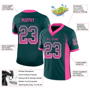 Custom Midnight Green Pink-White Mesh Drift Fashion Football Jersey