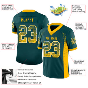 Custom Midnight Green Gold-White Mesh Drift Fashion Football Jersey