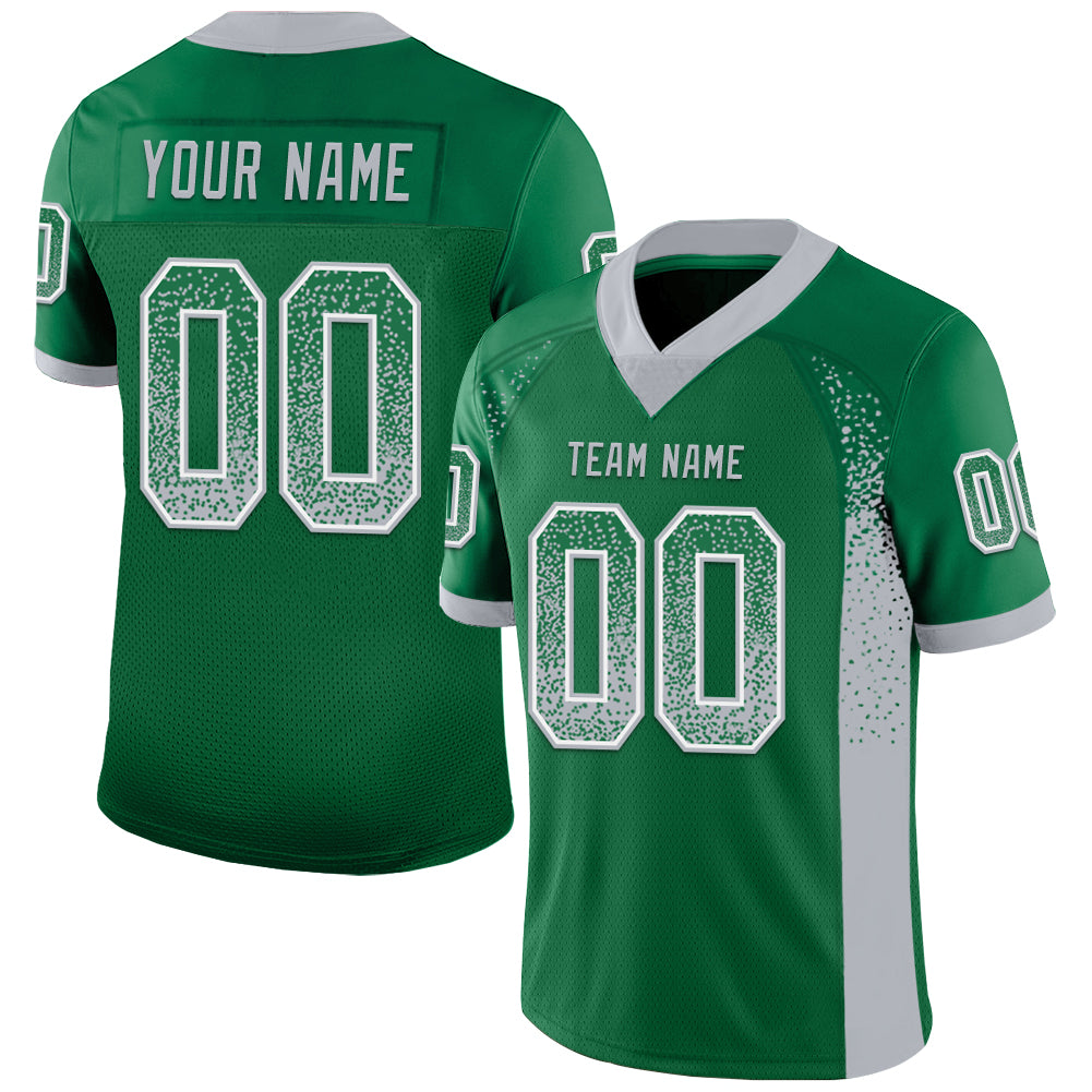 Custom Kelly Green Gray-White Mesh Drift Fashion Football Jersey