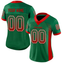 Load image into Gallery viewer, Custom Kelly Green Red-White Mesh Drift Fashion Football Jersey
