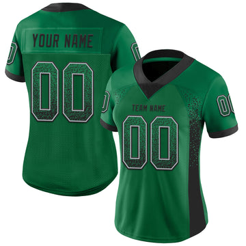 Custom Kelly Green Black-Gray Mesh Drift Fashion Football Jersey