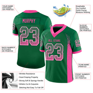 Custom Kelly Green Pink-White Mesh Drift Fashion Football Jersey