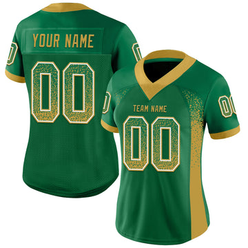 Custom Kelly Green Old Gold-White Mesh Drift Fashion Football Jersey