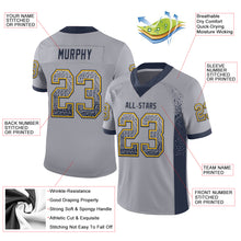 Загрузить изображение в средство просмотра галереи, Custom Gray Navy-Gold Mesh Drift Fashion Football Jersey
