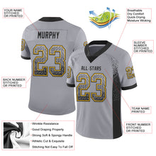 Загрузить изображение в средство просмотра галереи, Custom Gray Black-Gold Mesh Drift Fashion Football Jersey
