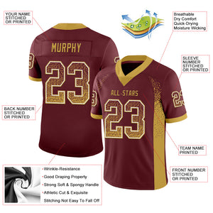 Custom Burgundy Old Gold-White Mesh Drift Fashion Football Jersey