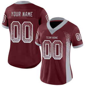 Custom Burgundy Gray-White Mesh Drift Fashion Football Jersey